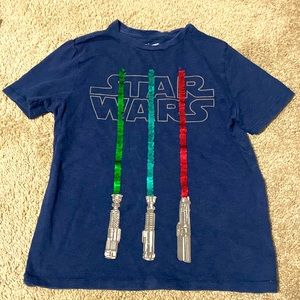 Gap kids Star Wars flip sequin shirts: navy blue with sequin “light sabers”